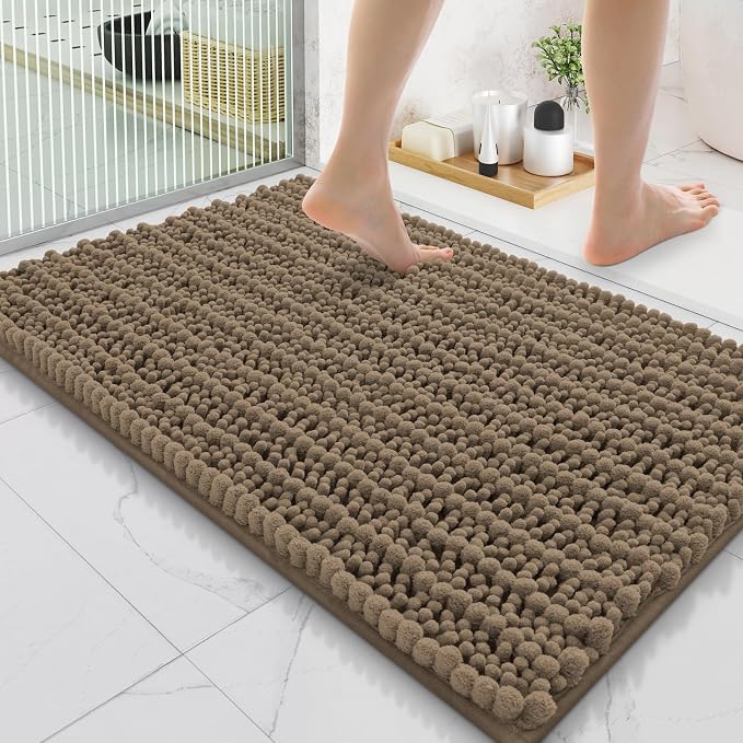 Smiry Bathroom Rugs Mat 35x24, Extra Soft Absorbent Chenille Bath Rugs, Non Slip Rubber Backing Machine Washable Quick Dry Bath Mats for Bathroom Floor, Tub, Shower, Home Decor Accessories, Camel