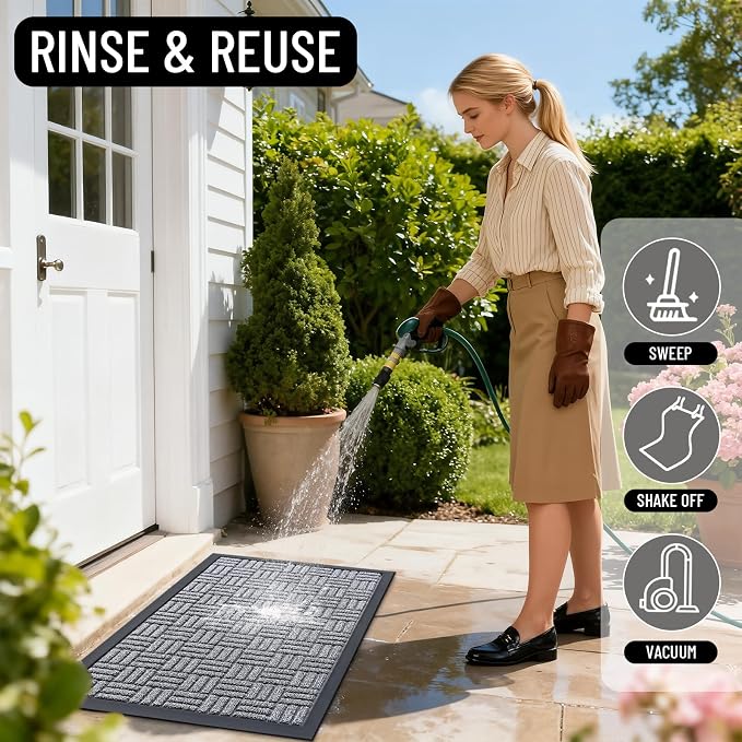 OLANLY Front Door Mat Outside Entrance 29.5x17, Absorbent, Heavy Duty Natural Rubber Doormat Indoor Outdoor, Non-Slip, Stain and Fade Resistant, Low Profile Floor Mat for Entryway, Charcoal Gray