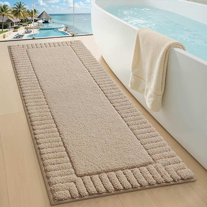 LUMI Bathroom Rugs Non Slip with Rubber Backing, Extra Soft Plush Microfiber Bath Rug Absorbent, Machine Washable Bath Mat Quick Dry for Tub, Shower, Hotel, Beige, 24"x60"