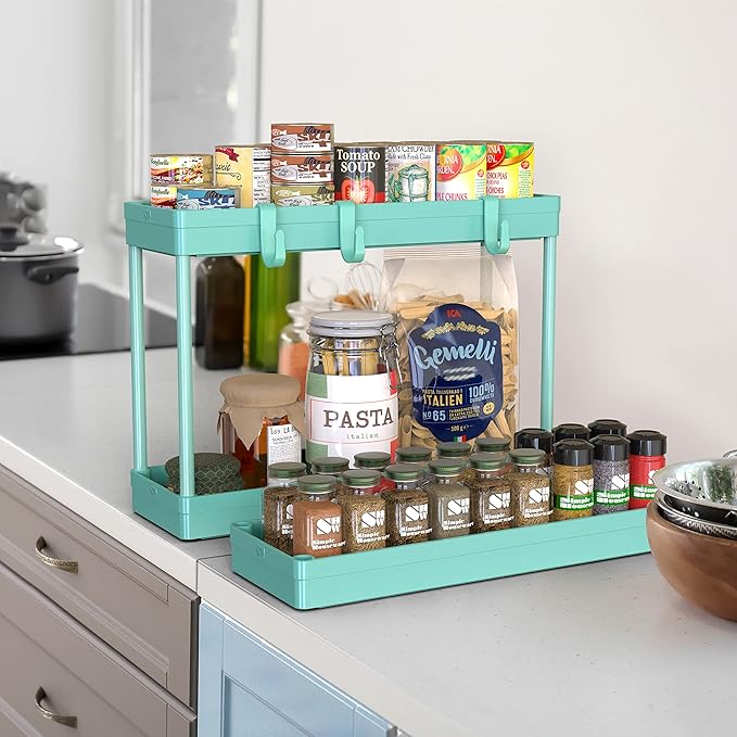 Simple Houseware 3-Tier Slim/Narrow Storage Cart with Handle, 5.5'' Wide x 27.5'' Height Rolling Organizer for Kitchen, Bathroom, Laundry Room - Turquoise