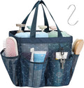 F-color Mesh Shower Caddy Portable, Upgrade Deeper 7 Pockets Shower Bag Basket Tote for College Dorm Room Toiletry Bathroom Essentials Gym Camp Quick Dry 2 handles with S Hook, Starlight Navy