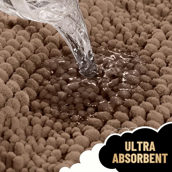 OLANLY Thick Small Bathroom Rugs 24x16, Extra Soft Absorbent Chenille Striped Bath Rugs, Rubber Backing, Machine Wash, Bath Mats for Bathroom Floor, Tub and Shower, Home Decor Accessories, Mocha
