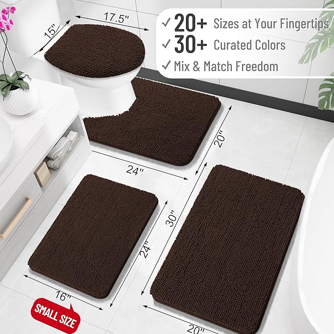 OLANLY Toilet Rugs U-Shaped 20x20, Extra Soft Absorbent Chenille Contour Bathroom Rugs for Toilet, Dry Quickly, Machine Washable, Non-Slip Bath Mat, Brown