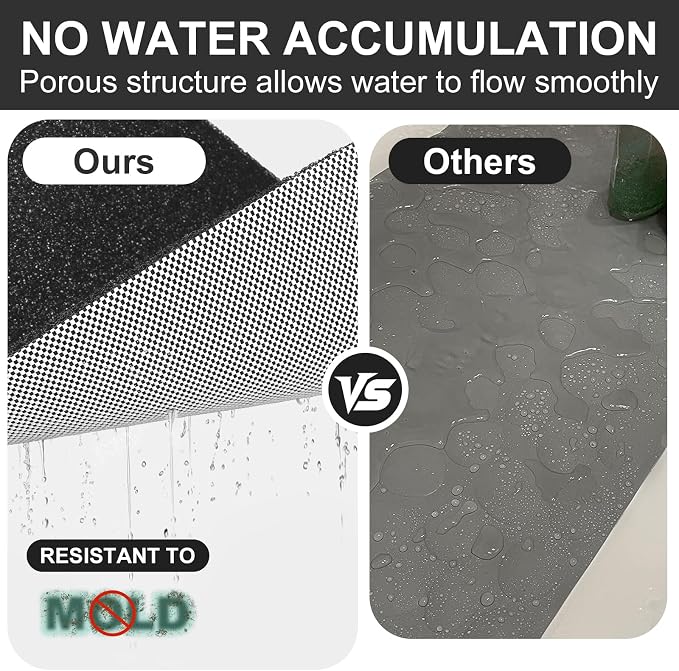 Extra Large Square Shower Mat for Inside Shower, 24 x 24 Inch Shower Floor Mat with Center Drain Hole, Designed for Walk-in Showers, Non-Slip Loofah Mat with Wide Coverage for Stable Standing