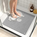HITSLAM Non Slip Shower Mat for Textured Tub Floor, 21x21 Inch Square Loofah Bath Mat for Inside Shower Stall, Quick Drying, No Suction Cups, Grey