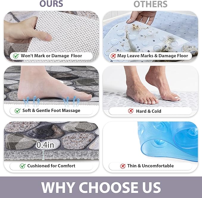 Square Shower Mat Non Slip: 36x36 Inch Extra Large Shower Mats with Drain Hole in Middle -Anti Slip Shower Mats for Inside Shower -Loofah Shower Floor Mat Bath Mat for Shower Stall Bathtub Elderly