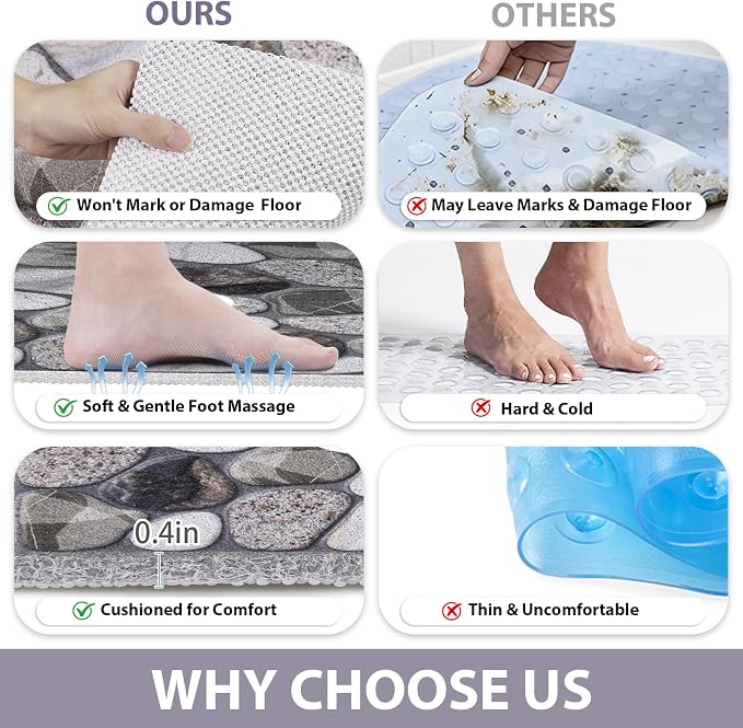 Square Shower Mat Non Slip: 32x32 Inch Extra Large Shower Mats with Drain Hole in Middle -Anti Slip Shower Mats for Inside Shower -Loofah Shower Floor Mat Bath Mat for Shower Stall Bathtub Elderly