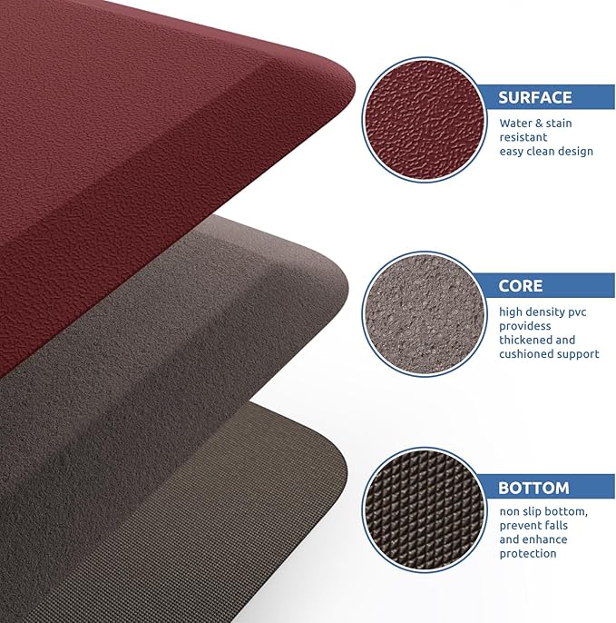 KitchenClouds Kitchen Mat Cushioned Anti Fatigue Kitchen Rug 17.3"x60" Water Resistant Non Slip Kitchen Rugs and Mats Standing Desk Mat Comfort Floor Mats for Kitchen House Sink Office (Red)