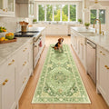 RELEANY Area Rugs Runner 2'x8' Washable Non-Slip, Floral Vintage Distress Medallion Carpet for Kitchen Hallway Bedroom Beside Laundry Room Bathroom, Sage Green Yellow