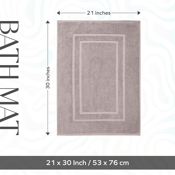 Feather & Stitch 2 Piece Towel Like Bath Mats (30x21 Inch) 100% Cotton Terry Bath Mats, Bathroom Shower Floor Mats [NOT A Bathroom Rug], Soft Absorbent Washable Mats- Taupe