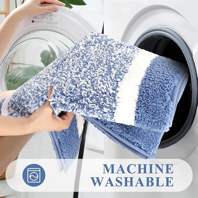 Pauwer Bathroom Rug Sets - 3 Piece Shower Mats with U-Shaped Contour Toilet Mat, Absorbent Microfiber Plush Bath Mats, Non Slip, Machine Washable Shaggy Floor Mats