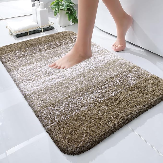 OLANLY Small Bathroom Rugs Mat 24x16, Extra Soft Absorbent Microfiber Bath Rugs, Rubber Backing, Quick Dry, Machine Washable Bath Mat for Bathroom Floor, Tub and Shower, Home Decor Accessories, Coffee
