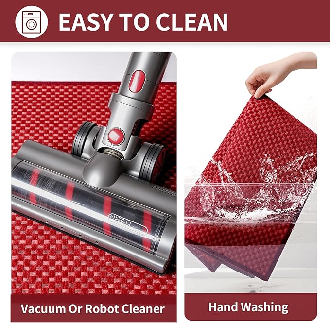 YDKGL Kitchen Rugs Non Slip Washable, Rubber Backing Soft Chenille Braided Kitchen Mats for Floor, Super Absorbent Kitchen Runner Rug Standing Mat Sink Mat, Easy to Clean, Red 17"x47"