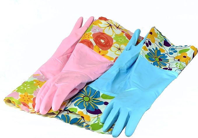 Household Gloves Latex-Free, 15" Long Cuff, Soft Lining, Adjustable Strap, Multi-Layer Protection, Flexible, Comfortable, Chemical-Resistant, Reusable for Cleaning, Dishwashing, 4 Pair Small