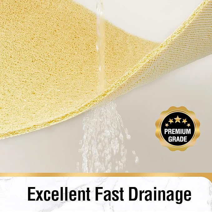HITSLAM Shower mat Non Slip, 24 x 32 Inch Bathtub Mat Non Slip with Drain, Soft PVC Loofah Shower Bath Mat for Tub, Quick Drying Bathroom Shower Mat, Beige