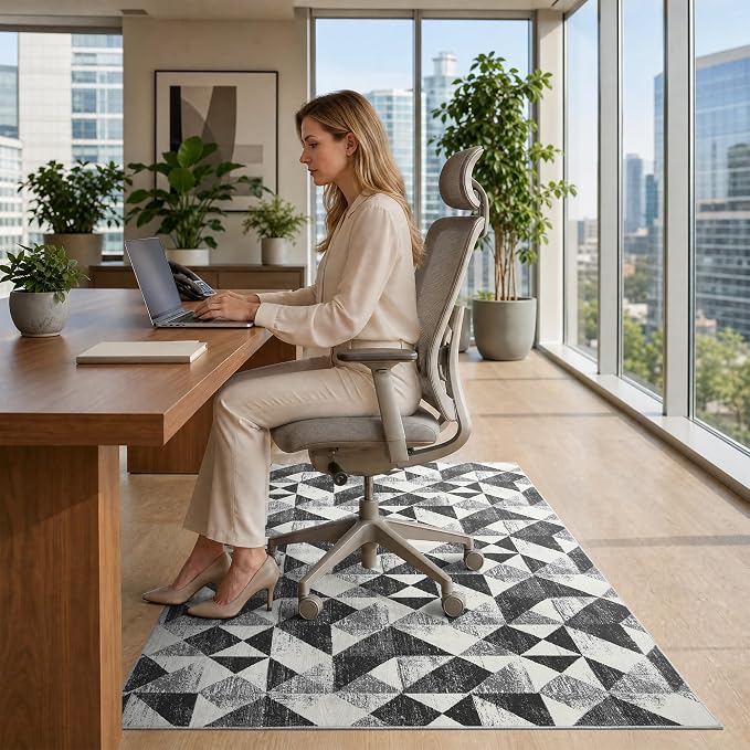 48"x60" Office Chair Mat for Hardwood Tile Floor, Under Desk Carpet Protector for Rolling Computer Chair Mat, Machine Washable Area Rug, Anti-Slip 1/5" Thick Low Pile Thin Floor Mat, Brushed Quartz