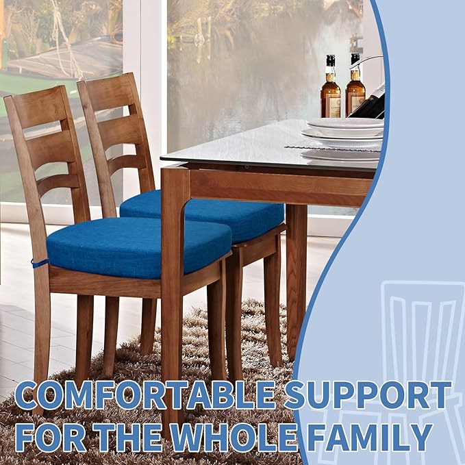 BUYUE Thickened 2.5" Dining Chair Cushions Set of 6, U-Shape High Density Foam Comfortable Chair Pads for Kitchen, Slip Resistant Indoor Seat Cushions (6 PCS, Dark Blue)