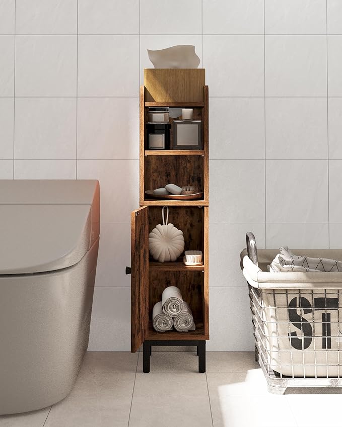 Hzuaneri Bathroom Storage Cabinet, Small Corner Floor Cabinet with Door and Shelves, Narrow Toilet Paper Holder, Bathroom Organizer with Adjustable Shelf, for Small Spaces, Rustic Brown BC08201X