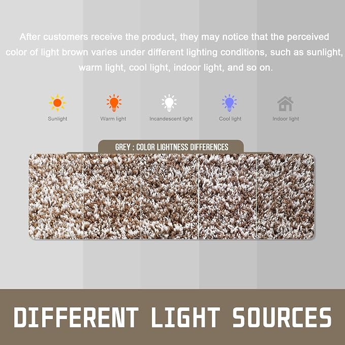 Yimobra Bathroom Rugs Non Slip Washable 36X24, Ultra Soft and Water Absorbent Bath Mats, Plush Fluffy Shower Mat Outside, Luxury Microfiber Thick Matts for Bathroom Floor/Tub, Light Brown and White
