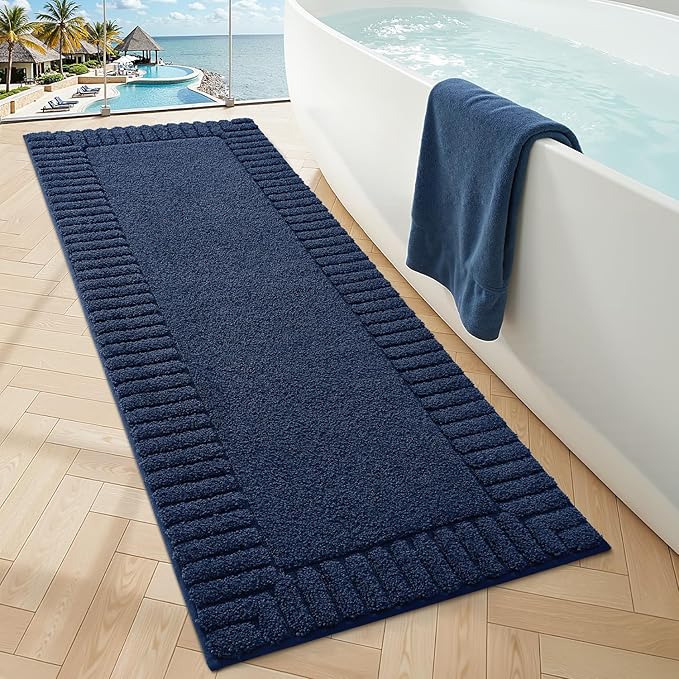 LUMI Bathroom Rugs Non Slip with Rubber Backing, Extra Soft Plush Microfiber Bath Rug Absorbent, Machine Washable Bath Mat Quick Dry for Tub, Shower, Hotel, Blue, 24"x60"