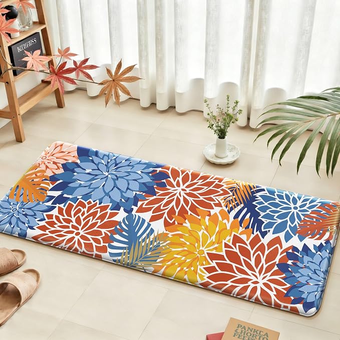 Arenarug Kitchen Mats for Floor 2PCS Cushioned Anti Fatigue Kitchen Mats Waterproof Non Slip Kitchen Mat Rug Set Comfort Foam Standing Mat for Sink, Laundry, Office, 24"x39"+24"x59", Red Blue