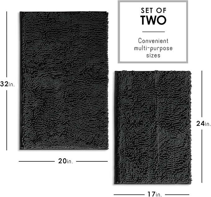 Hearth & Harbor Bathroom Rugs, Chenille Bath Mat - Machine Washable Bath Mats for Bathroom Non-Slip Backing Rubber, Quick Dry Bathroom Mat