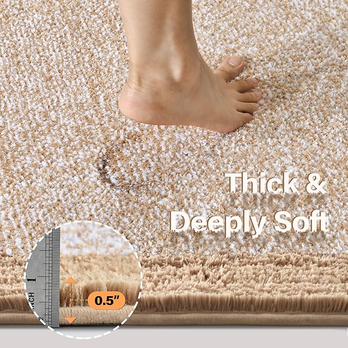 Bathroom Rugs 48x17 Non Slip Washable, Beige Bath Mat for Bathroom Floor Tub, Soft Absorbent Quick Dry Mats for Shower, Bathtub,Home Decor