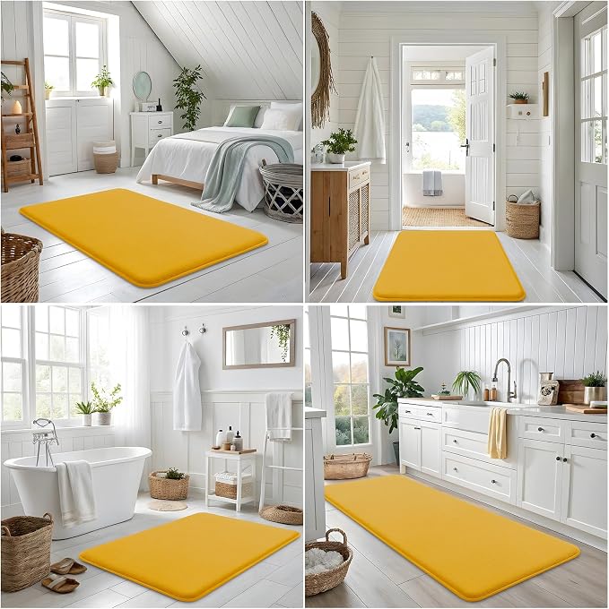Smiry Memory Foam Bath Mat 36x24, Extra Soft and Absorbent Bathroom Mats, Non Slip Washable Carpet for Floor, Shower and Tub, Yellow