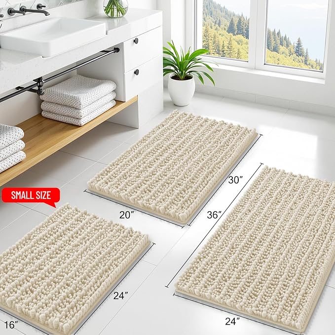 Smiry Bathroom Rugs Mat 47x24, Extra Soft Absorbent Chenille Bath Rugs, Non Slip Rubber Backing Machine Washable Quick Dry Bath Mats for Bathroom Floor, Tub, Shower, Home Decor Accessories, Sand