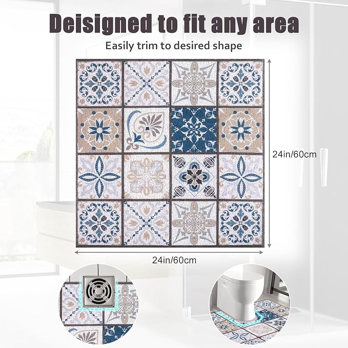 Square Shower Mat 24x24 Inch Non Slip Bath Mat for Inside Shower Loofah Shower Mat for Elderly Soft Textured Foot Massage Pad Bathroom Floor Mat for Wet Area, Without Suction Cups, Quick Drying