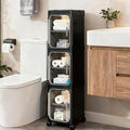 3-Tier Tall Narrow Storage Cabinet, Slim Bathroom Storage Cabinet with Adjustable Shelves and Wheels, Narrow Organizer for Small Space, Bathroom, Kitchen, Laundry, Black