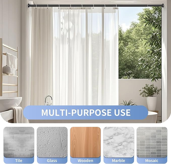 Black Shower Curtain Rod 34-82 Inches(2.8-6.8ft) Never Rust Adjustable Shower Rod Spring Tension Non Slip No Drilling Shower Rods for Bathroom Garland Window