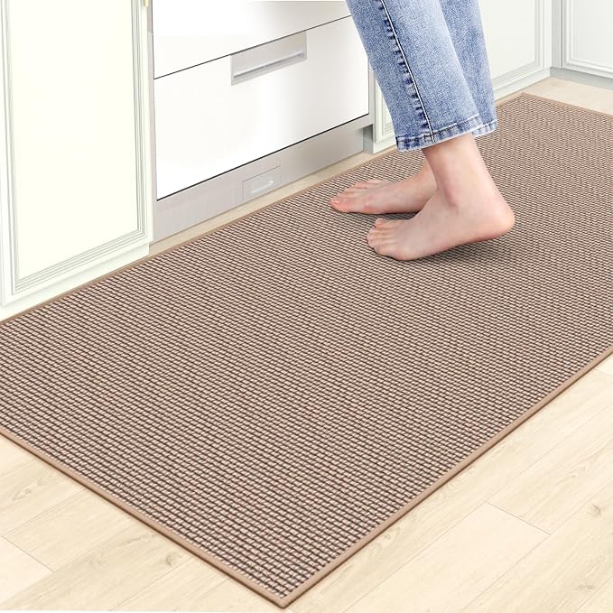 Kitchen Mats for Floor,Kitchen Rug, Nonskid, Washable, Absorbent Kitchen Runner Rug for in front of Sink, Entryway, Hallway, Rubber Backing Indoor Door Mat, Farmhouse Style Standing Mat, 20"x47",Brown