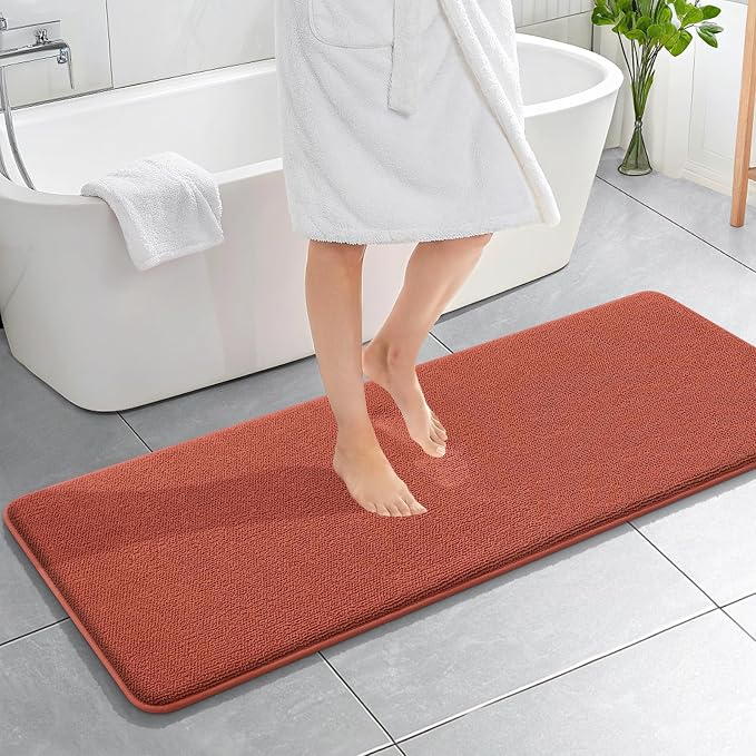 OLANLY Thick Memory Foam Bathroom Runner Rugs 59x20, Extra Soft Absorbent Long Bath Rug, Quick Dry Bath Mats, Non-Slip, Machine Washable Mat, Tub and Shower, Home Decor Accessories, Rustic Terracotta
