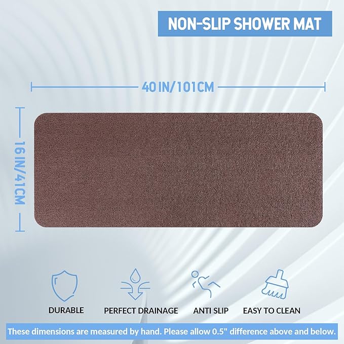 Hargiis Non-Slip Bathtub Mat, Anti Slip Shower Mat, Fast Drying Bathtub Mats, Foot Scrubber Mat, Anti Slip Mat for Tub, Floor, Bathroom, Kitchen, Home, Hotel (Brown 40"×16")