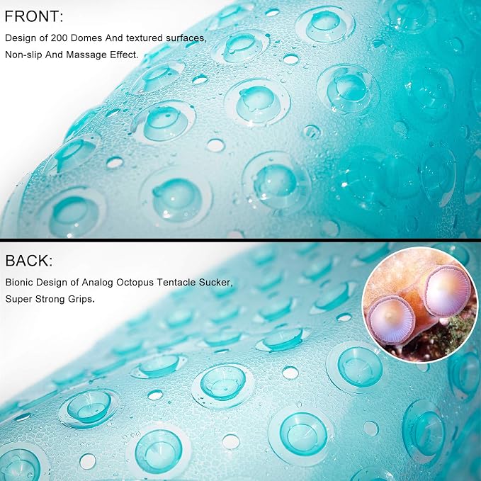 TEESHLY Bathtub Mats for Shower Tub, Extra Long Non-Slip 39 x 16 Inch Bath Mat with Drain Holes and Suction Cups, BathMat for Bathroom with Machine Washable (Clear Turquoise)