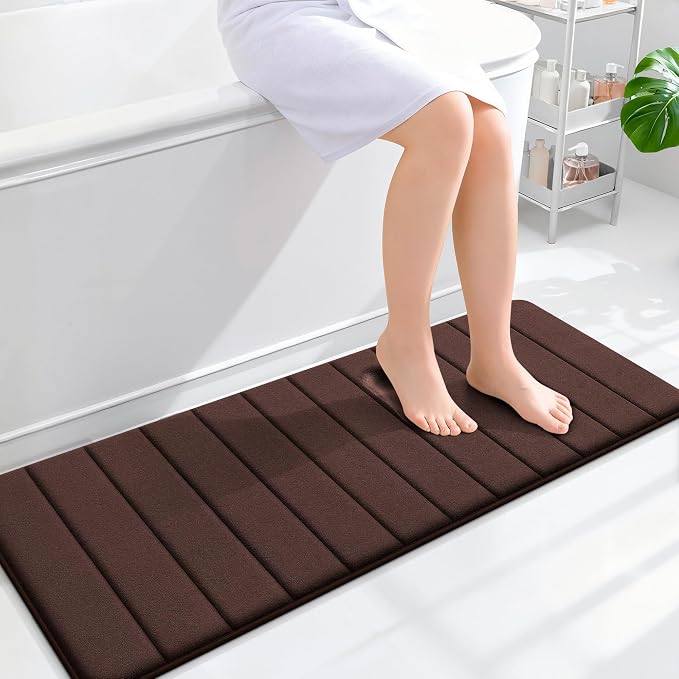 OLANLY Memory Foam Long Bathroom Rugs Runner 47x17, Super Soft Absorbent Bath Mat, Quick Dry, Machine Washable Shower Floor Rugs, Bathmat Carpet, Bathroom Home Decor Accessories, Brown