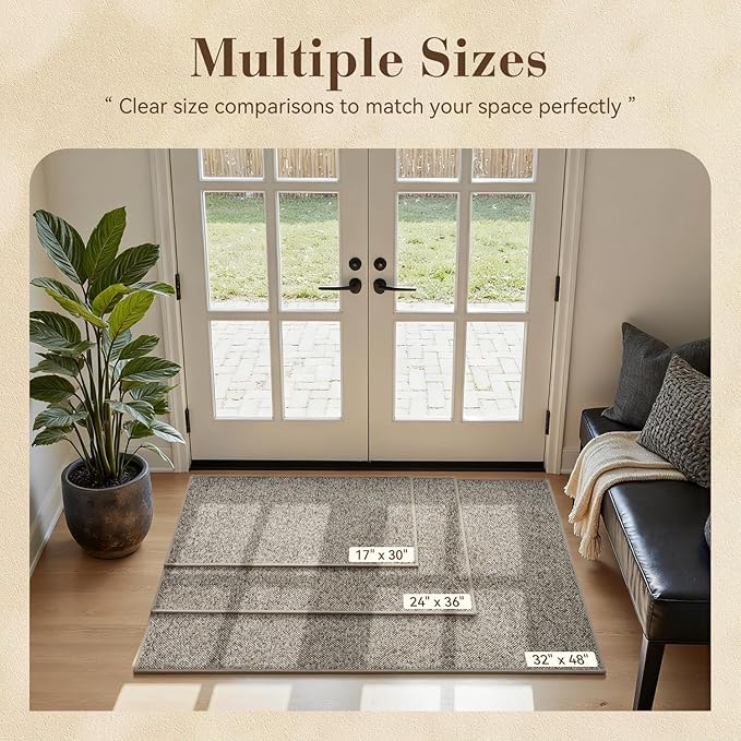MontVoo Door Mat Indoor Entrance Doormat, Absorbent Durable Rubber Non Slip Front Door Mat for Inside Entry Entryway Dirt Trapper Welcome Mat, Grey Brown 24''x36''