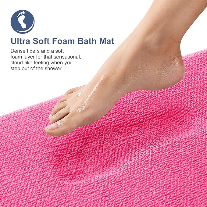 OLANLY Thick Memory Foam Small Bathroom Rugs 24x16, Extra Soft Absorbent Bath Rug, Quick Dry Bath Mats, Non-Slip, Machine Washable Carpet for Bathroom, Tub and Shower, Home Decor Accessories, Hot Pink