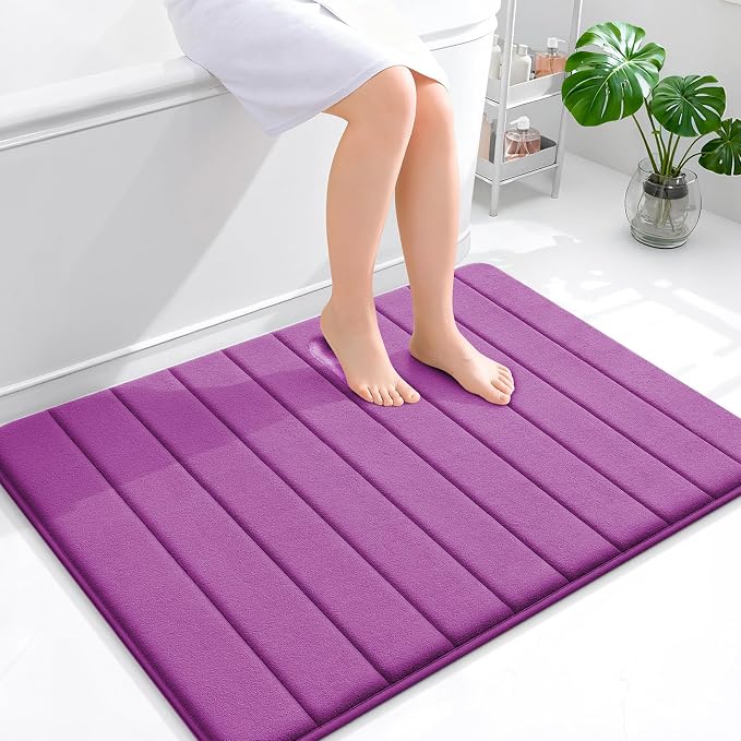 OLANLY Memory Foam Bath Mat 40x32, Super Soft Absorbent Bathroom Rugs, Quick Dry, Machine Washable Shower Floor Rugs, Bathmat Carpet, Bathroom Home Decor Accessories, Purple