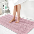 OLANLY Thick Bathroom Runner Rugs 44x24, Extra Absorbent Chenille Striped Bath Rugs, Rubber Backing, Machine Wash Dry, Long Bath Mats for Bathroom, Tub and Shower, Home Decor Accessories, Dusty Rose