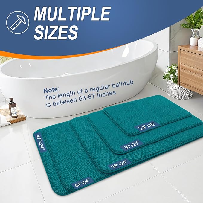OLANLY Thick Memory Foam Bathroom Runner Rugs 44x24, Extra Soft Absorbent Long Bath Rug, Quick Dry, Non-Slip, Machine Washable Bath Mats for Bathroom, Tub and Shower, Home Decor Accessories, Deep Lake