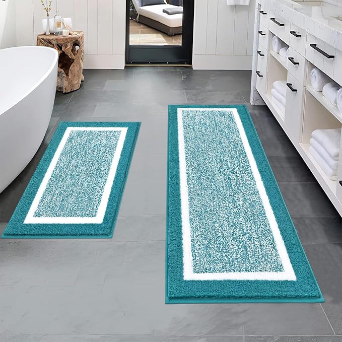 Pauwer Bathroom Sets, Non Slip Bath Mats, Absorbent Shower Rugs for Bathroom Floor, Tub and Shower, Aqua Blue