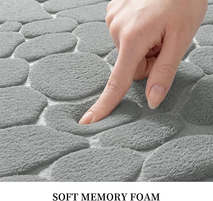 YIHOUSE Memory Foam Bath Mat Cobblestone Bathroom Rugs Super Water Absorbent Bath Mats for Bathroom Machine Washable Bath Rugs(20x32,Light Gray)