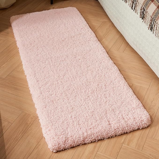 Disolla Bathroom Rugs 24x48 Non Slip Fluffy Bath Mat for Bathroom Floor Washable Plush Luxury Bath Rug for Tub Soft Shaggy Absorbent Shower Sink Mat, Sakura Pink