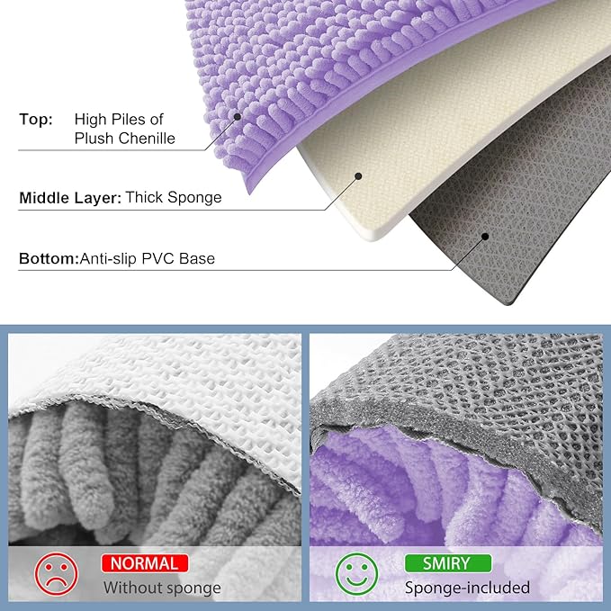 Smiry Luxury Chenille Bathroom Rugs 70x24, Extra Soft and Absorbent Shaggy Bath Mat, Machine Washable, Non-Slip Plush Carpet Runner for Tub, Shower, and Floor, Home Decor Accessories, Purple