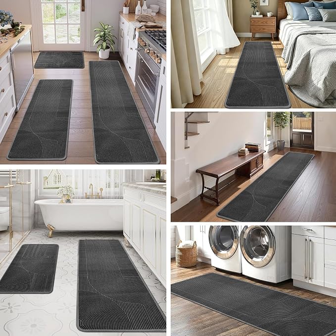 Kitchen Mat Set of 2 PCS, Anti Fatigue Kitchen Floor Mat, Kitchen Runner Cushioned Non Slip for Kichen, Office, Balcony, Gray, 17" x 30"+17" x 47"