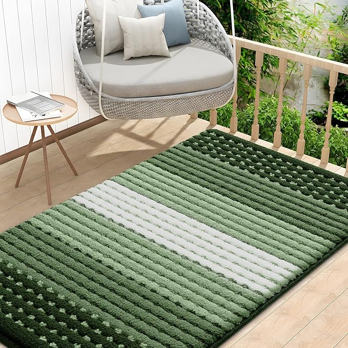 Kitinjoy Indoor Outdoor Door Mat, 48x32 Non-Slip Absorbent Dirt Trapper, Low-Profile Washable Inside Entrance Front Floor Mat, Sturdy Soft Entry Dotted Ombre Doormats for Entryway, Green