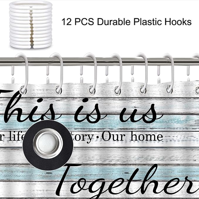 4Pcs Family Shower Curtain Sets with Non-Slip Rugs, Toilet Lid Cover and Bath Mat, Wood Grain Home Bathroom Decor Set Accessories Waterproof Shower Curtains with 12 Hooks, 72 x 72 Inch