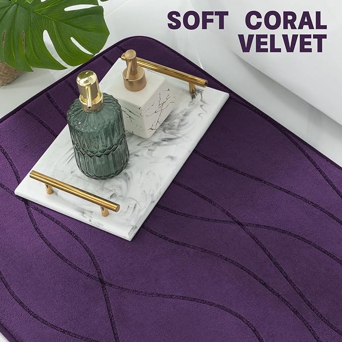 YIHOUSE Memory Foam Bathroom Rug Sets, Purple, 5 Piece | Ultra Soft, Absorbent, Non-Slip, Machine Washable
